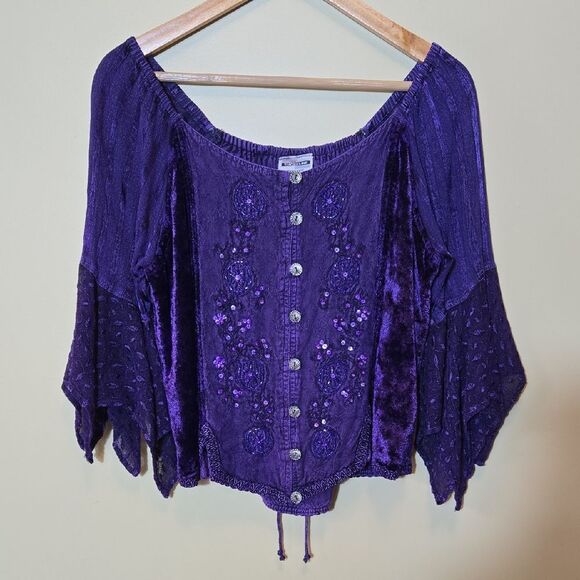 Shoreline Purple Gypsy Peasant Top Renaissance Velvet Boho Festival Whymsigoth - Picture 1 of 14